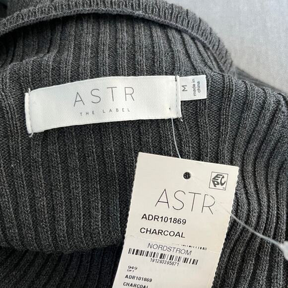 ASTR Charcoal Gray Cold Shoulder Mock Neck Bodycon Midi Sweater Dress Medium NWT - Picture 5 of 14